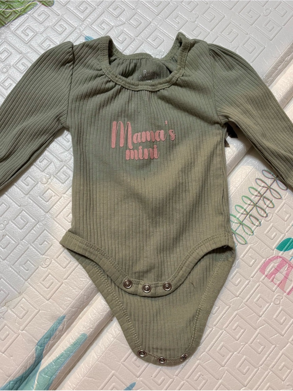 Mama's Mini Ribbed Long-Sleeve One-Piece Bodysuit - Olive Green